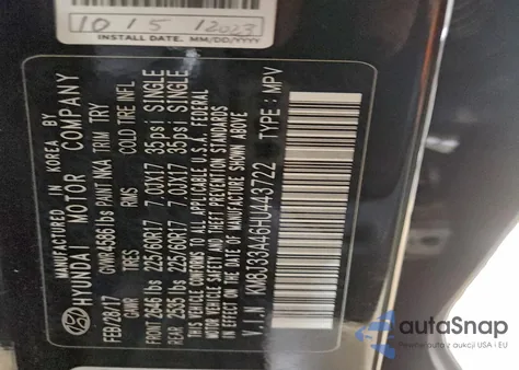 2017 Hyundai Tucson Limited from USA, damaged, VIN KM8J33A46HU443722